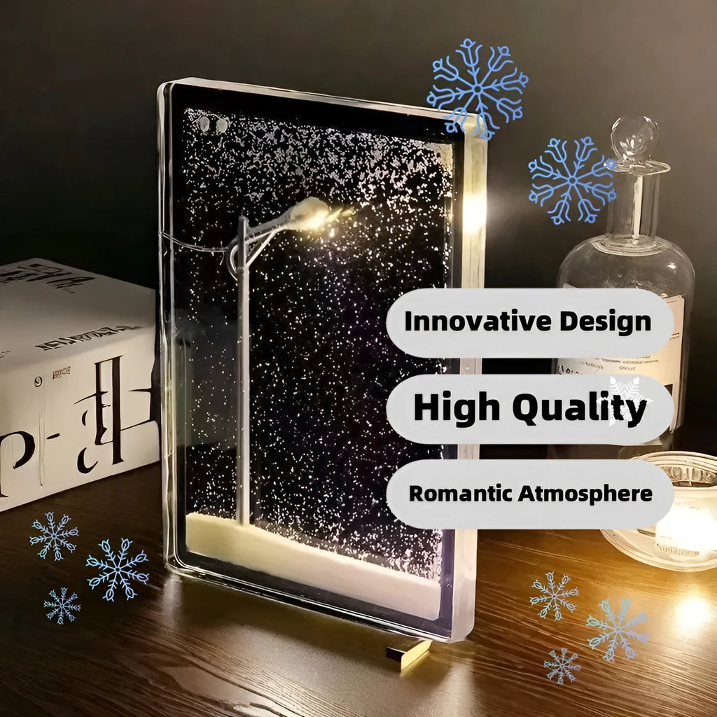 DIY snowy landscape night light with LED snowflake effects for Christmas desktop decoration