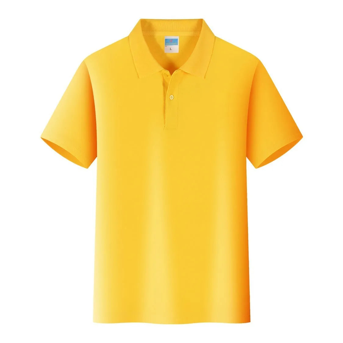 Short sleeve cotton work shirt in straight fit for corporate embroidery on a hanger.