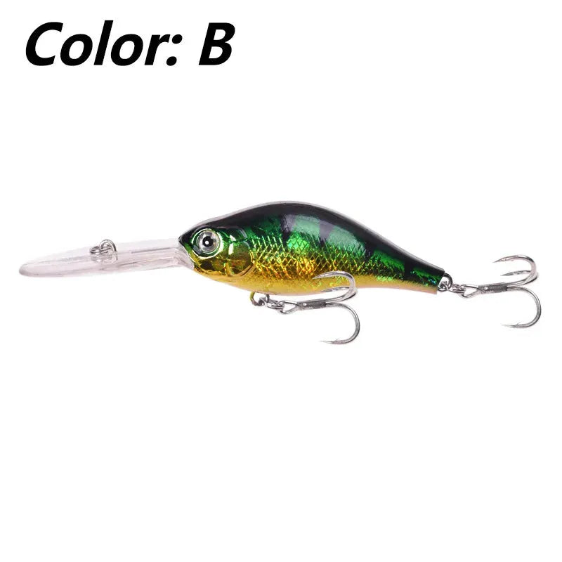 Little Fat Man deep diving minnow fishing lure showing colour options, 10.5cm in length.