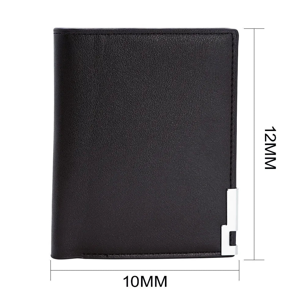 Men's brown leather wallet with a silver zipper closure laid flat.