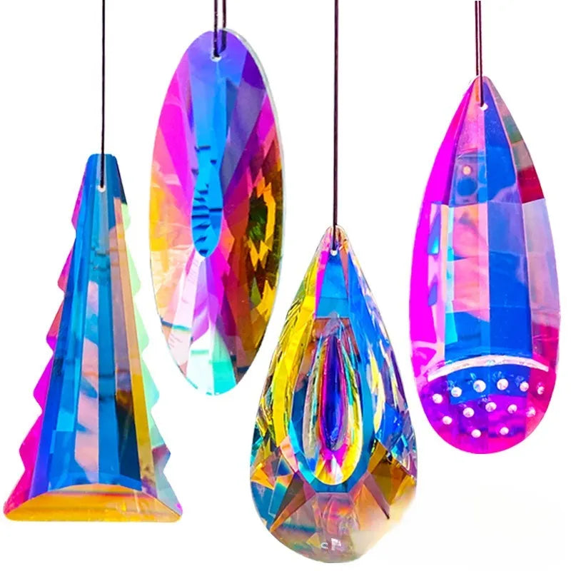 Rainbow electroplated crystal Christmas tree and garden pendant decorations catching light