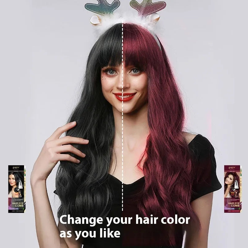 Permanent hair dye kit 200ML tube with applicator comb in Brown, Wine Red, or Dark Brown shades.