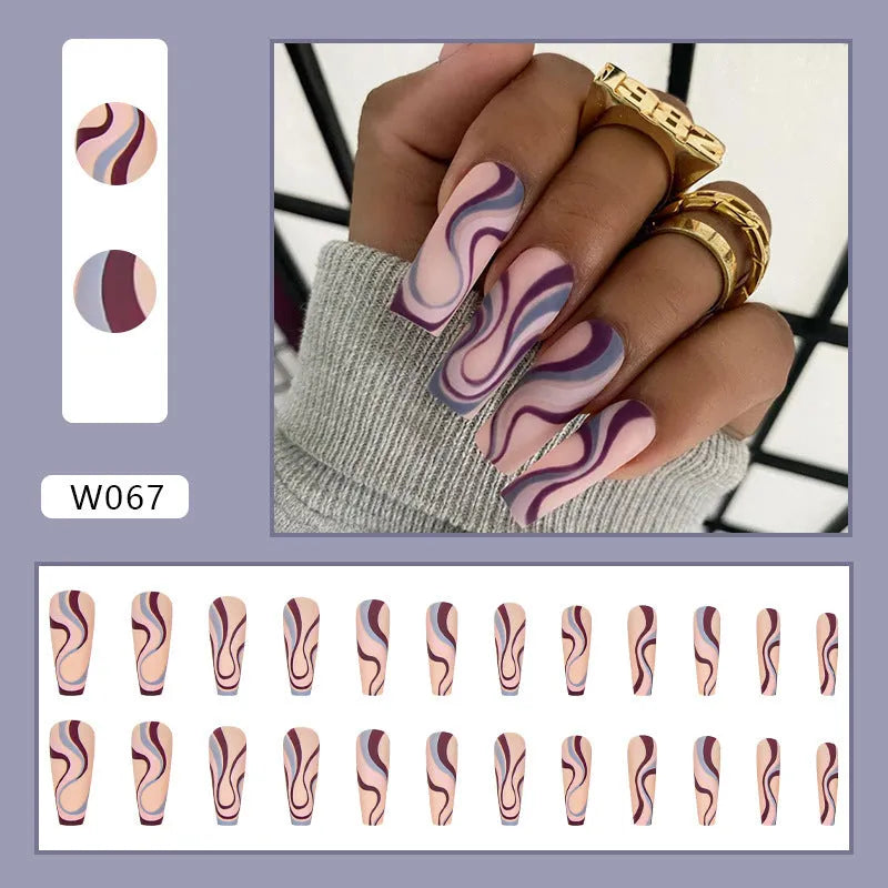 Ballet brand nail sticker set showing wave line, marble, glitter and green designs with jelly glue tubes