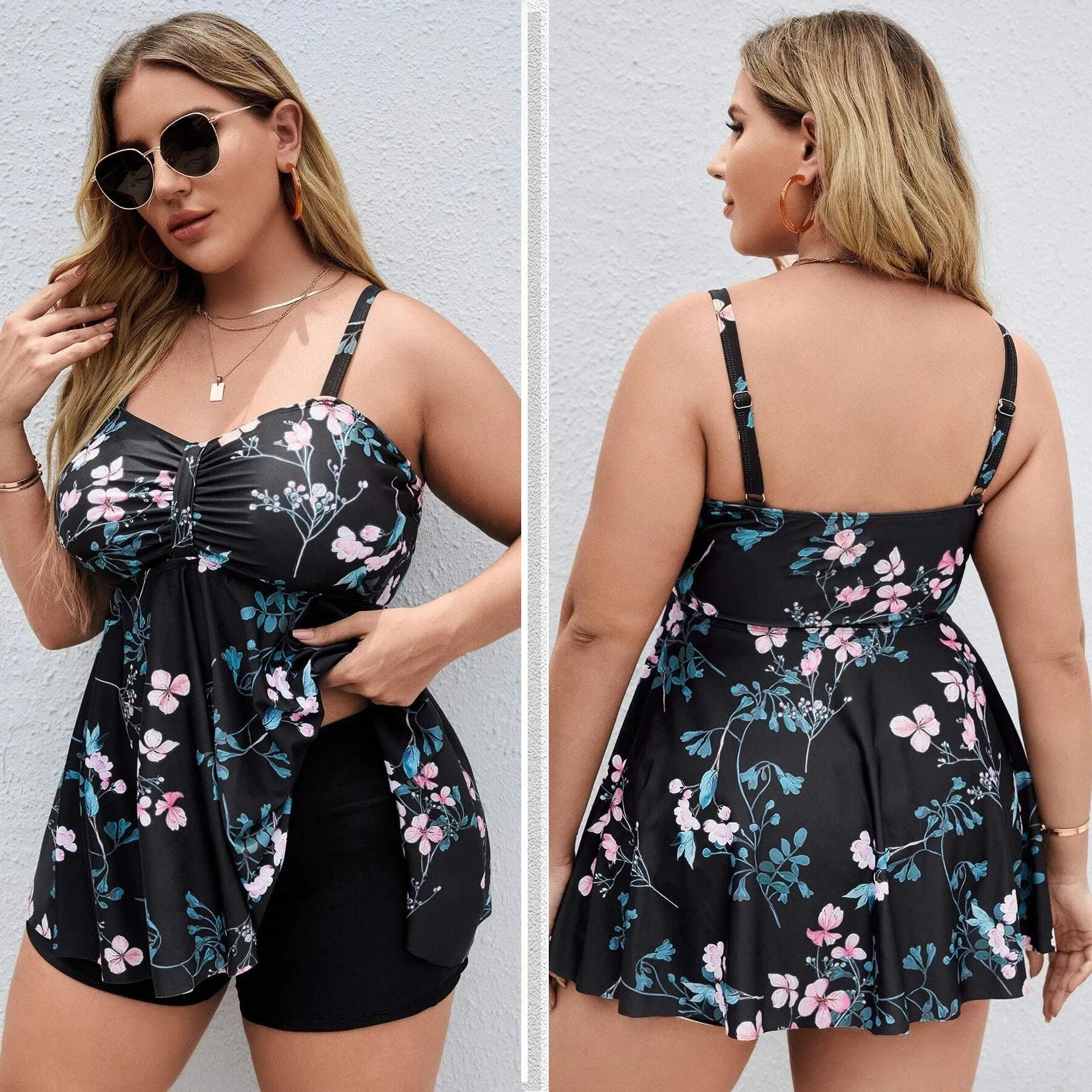 Women's plus size floral print one-piece swimsuit in extended sizes with high elasticity fabric