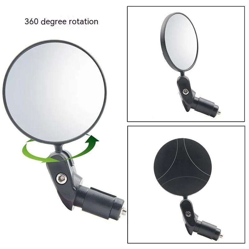 Black foldable convex rearview mirror for vehicles showing 7cm diameter and 360-degree rotation.