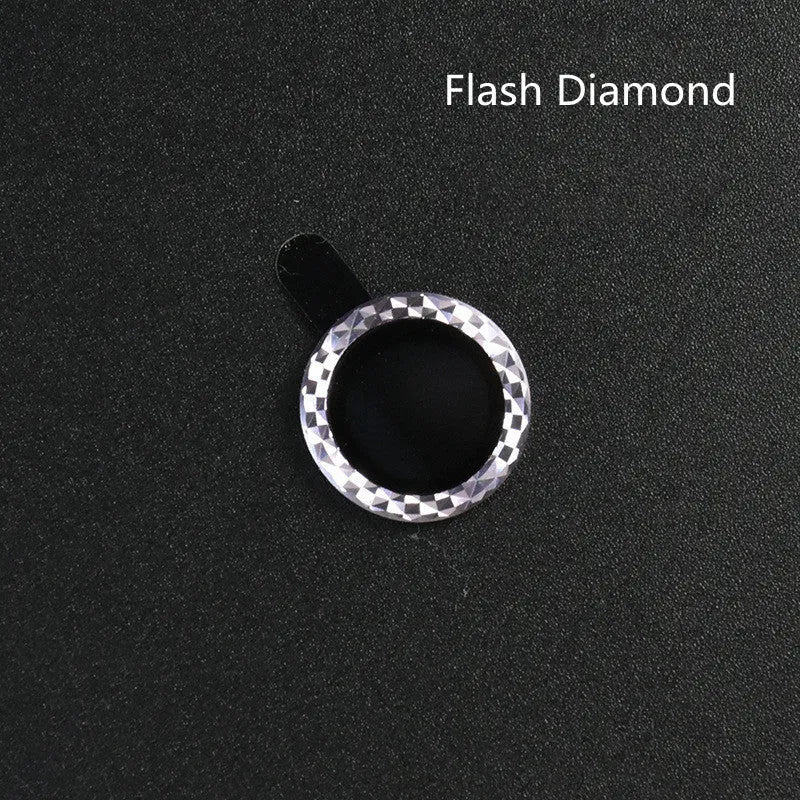 iPhone camera lens protection film with aluminium alloy ring and diamond pattern tempered glass.