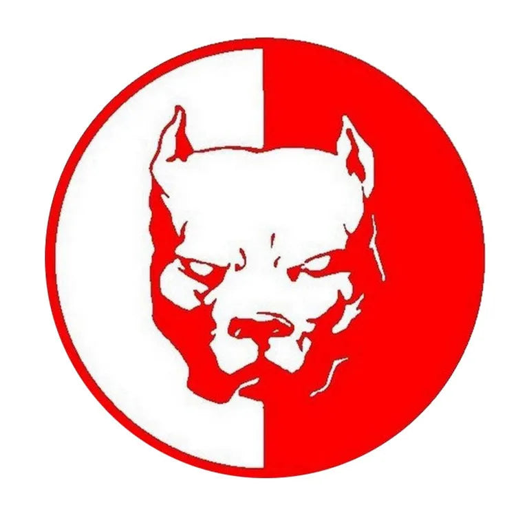 Reflective car sticker with superhero Bulldog pattern, 12x12cm in size, shown in red colour.