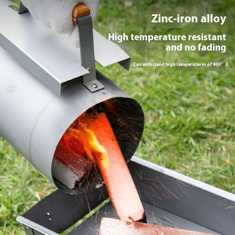 Zinc-iron alloy outdoor charcoal fire lighter with carbon bucket design for barbecues.