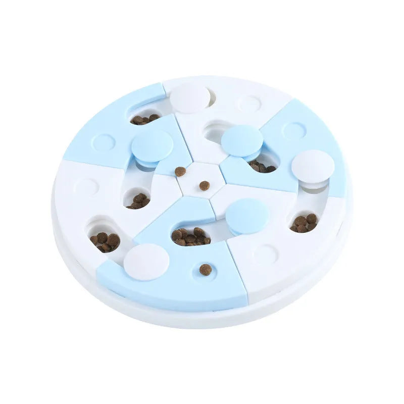 Blue and white PP jigsaw puzzle feeding tray for dogs