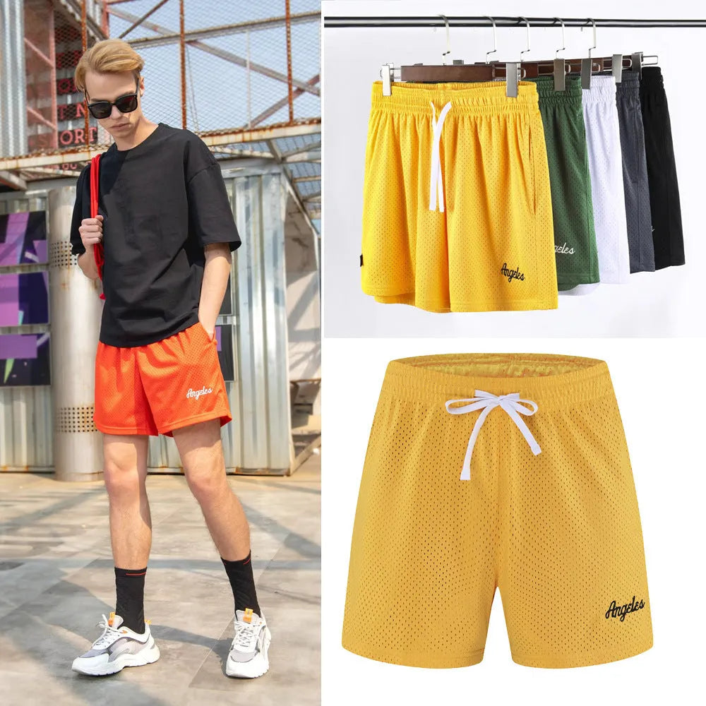 Men's double-layer mesh shorts in various colours showing sports leisure styling
