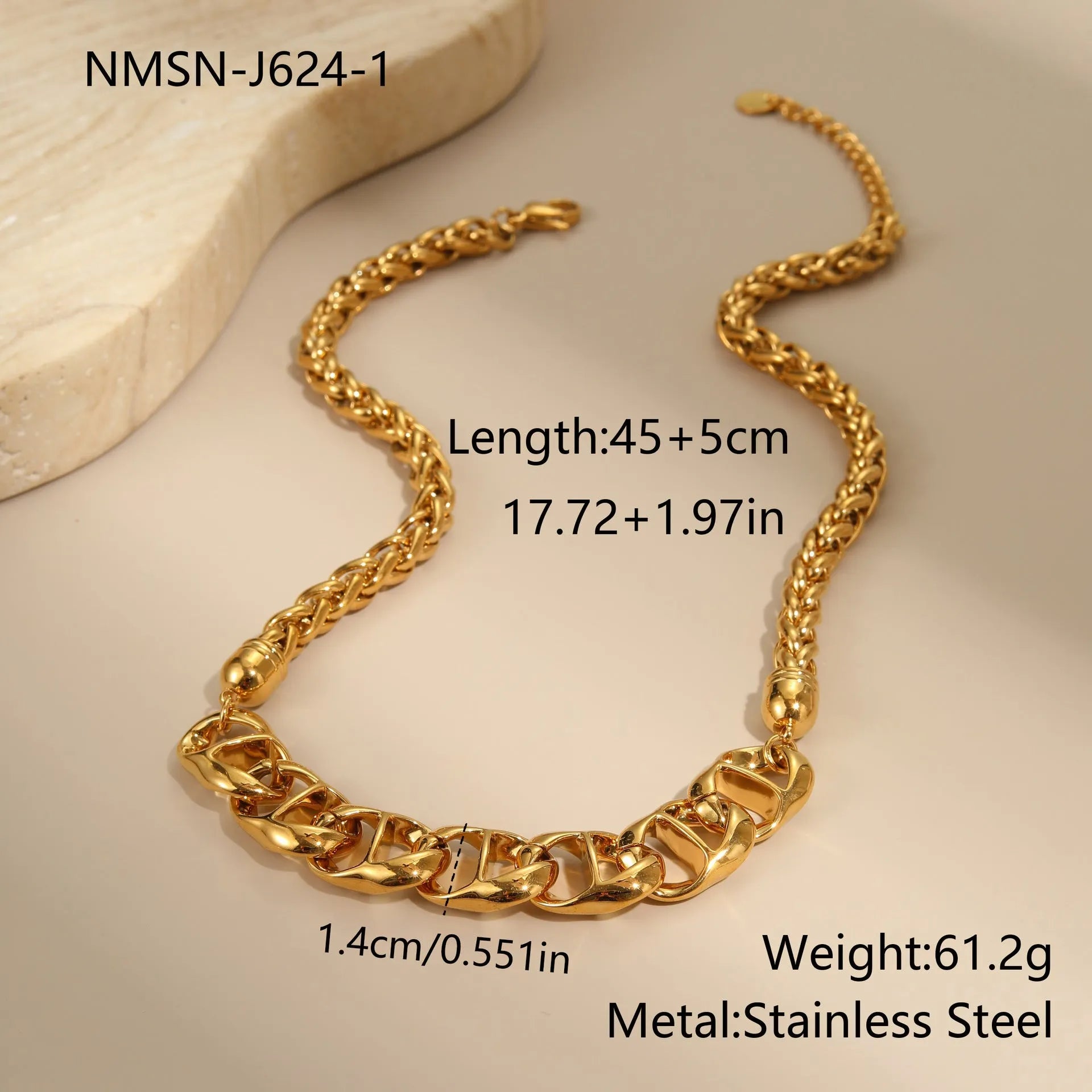 Gold plated stainless steel geometric pendant necklace on regular chain for women