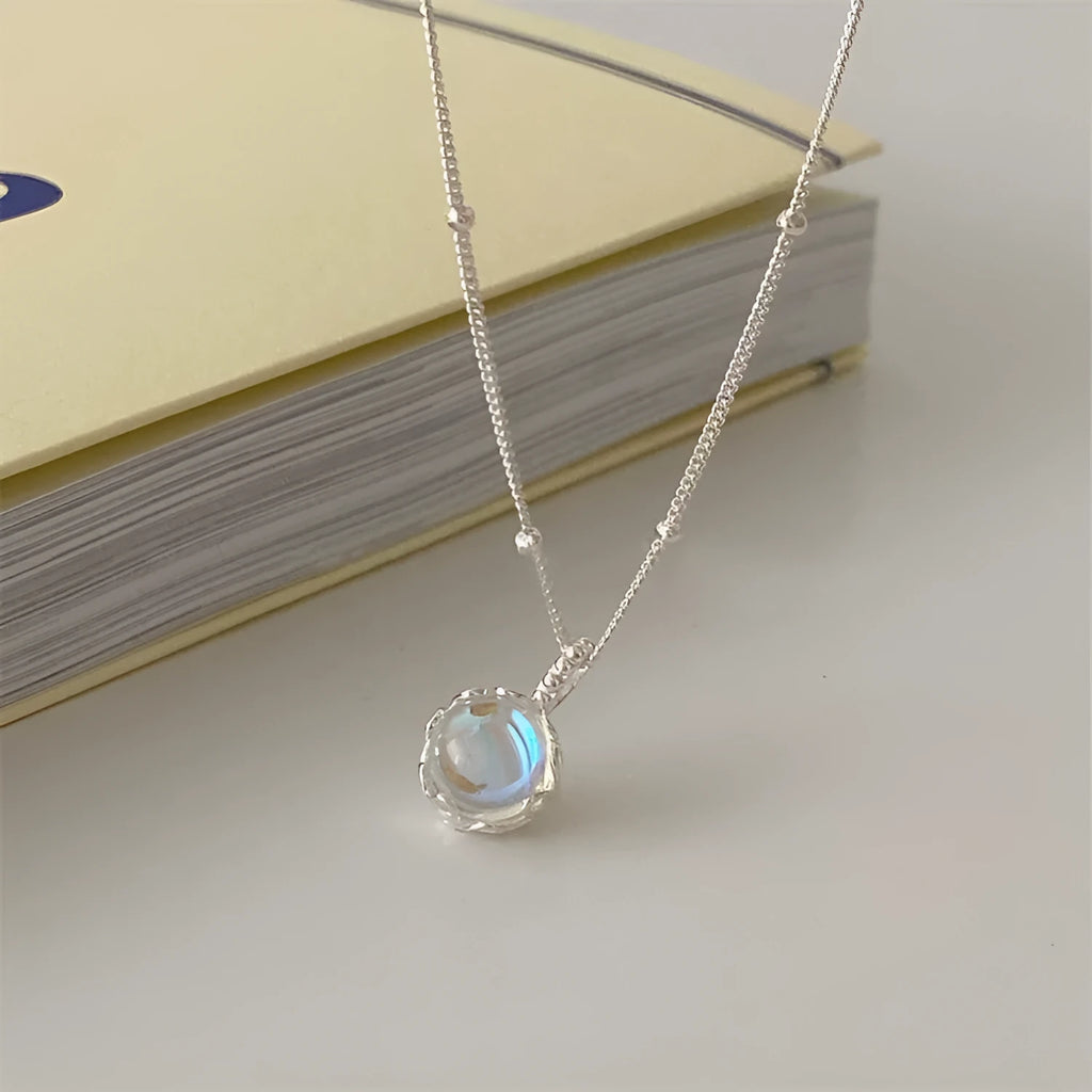 Silver 925 sterling silver necklace with geometric ornamental stone pendant on adjustable curb chain