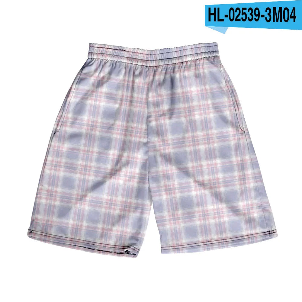 Men's plaid shorts with elastic waistband and straight leg design in multiple colour options