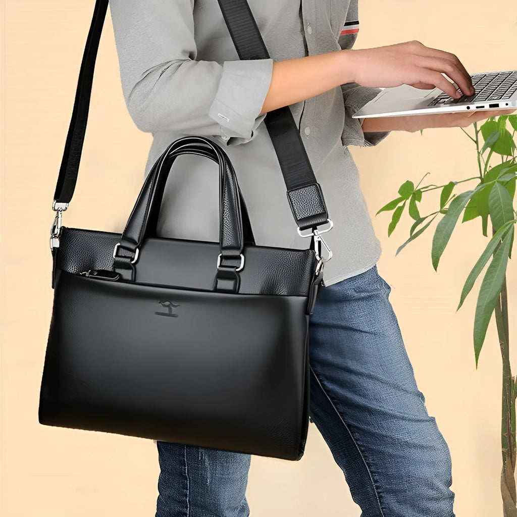 Black and brown PU leather men's crossbody messenger bag with splicing style.