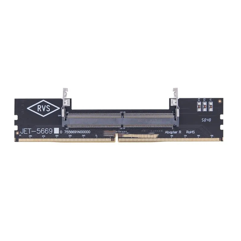 DDR4 laptop to desktop memory adapter card with gold contacts and included memory stick