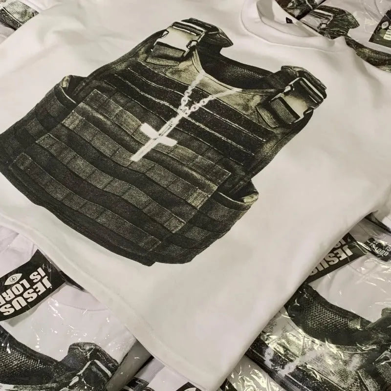 Cotton retro street style printed T-shirt with drop-shoulder sleeves in multiple colour options