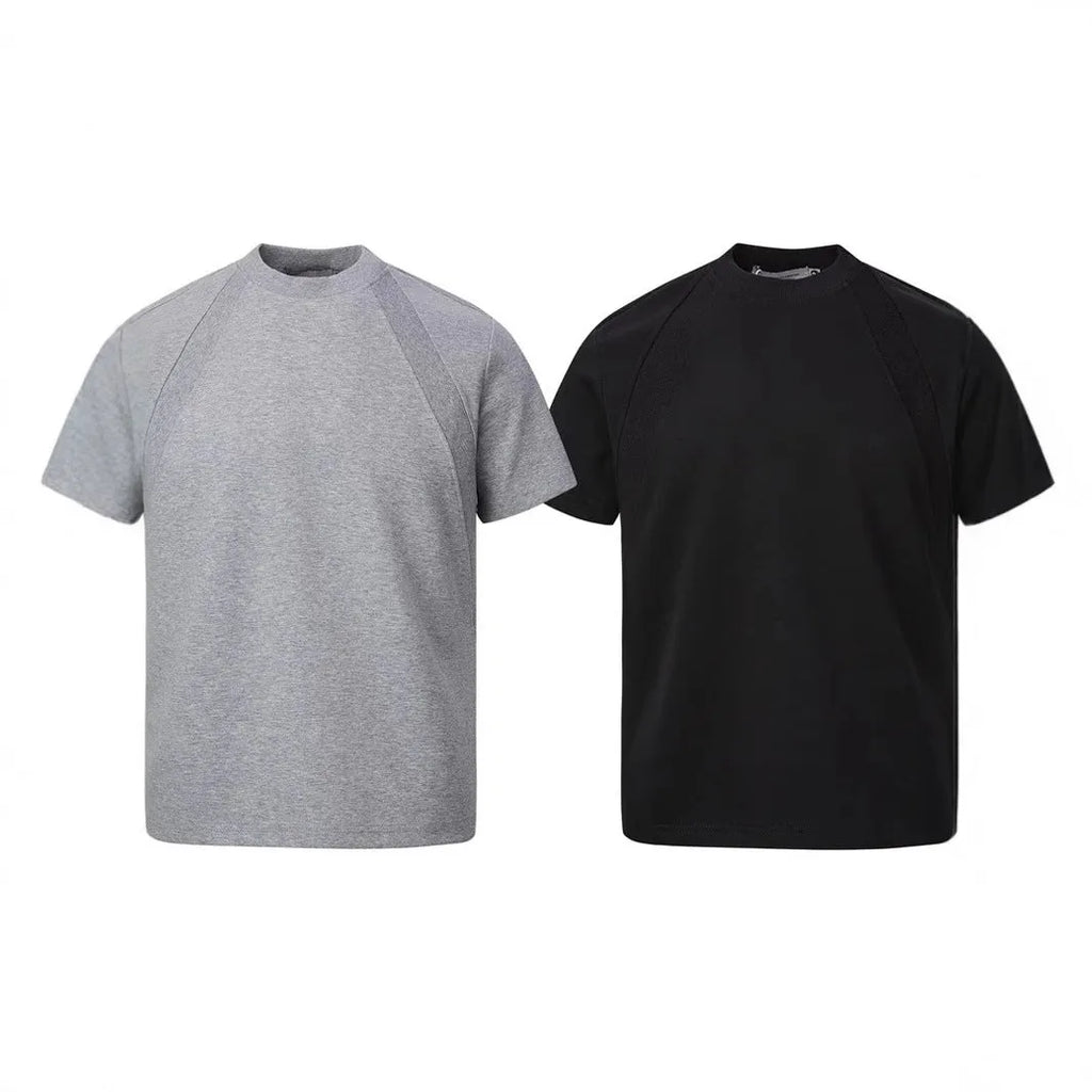 Black air layer stitching short sleeve top with loose fit on mannequin