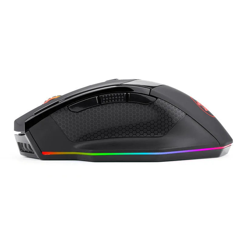 Black Redragon M801P wireless gaming mouse with multiple side buttons on ergonomic right-handed design