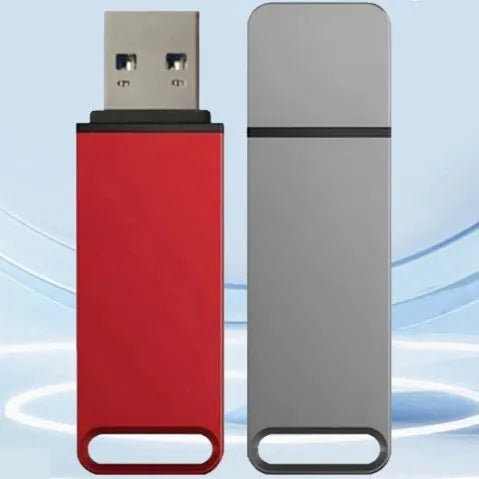 Customisable metal USB flash drive in black, red, or silver with capacities from 1TB to 16TB.