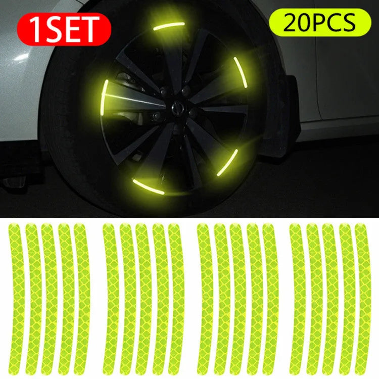 20-piece set of arc-shaped PVC reflective stickers for car wheel hubs in multiple colour options
