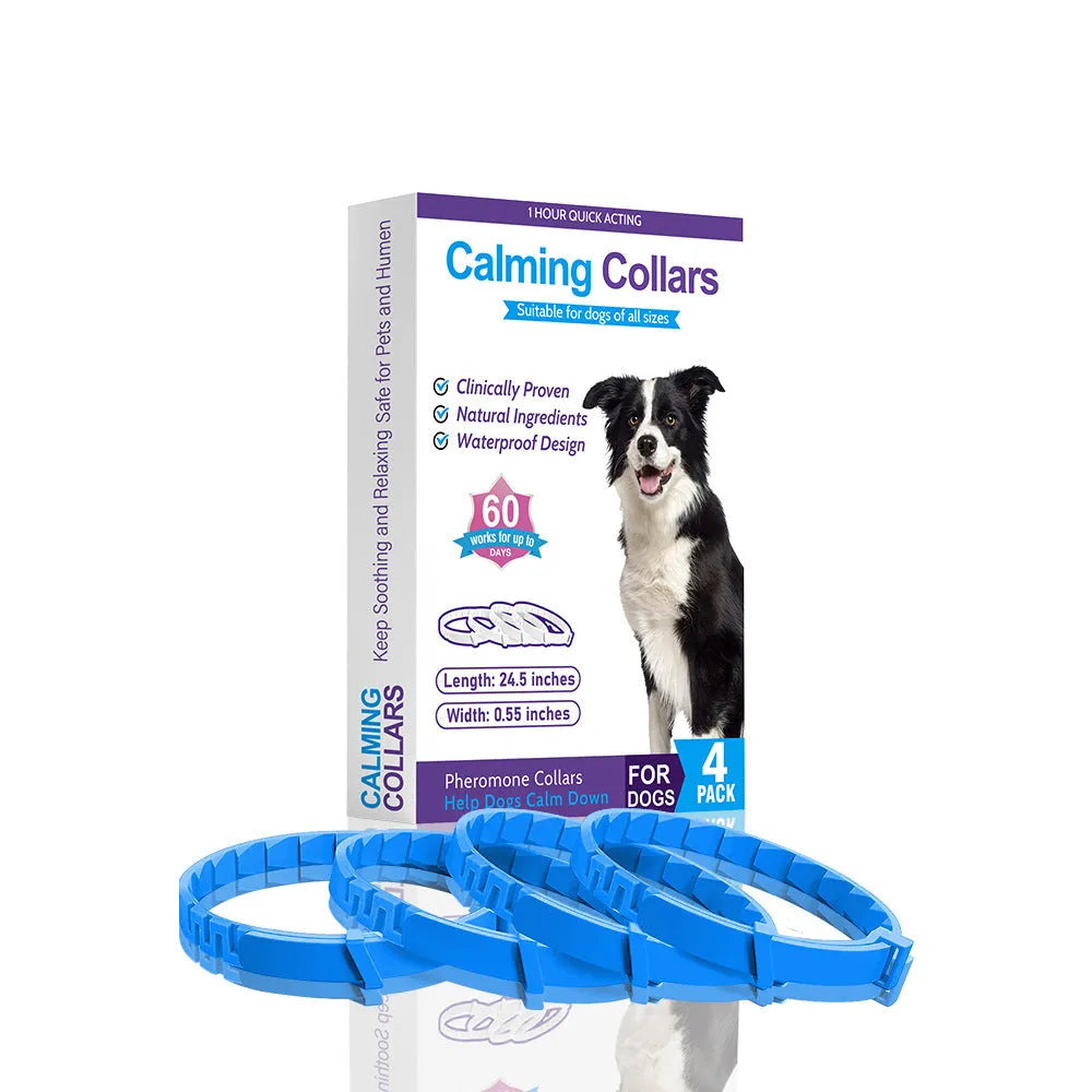 Four dog anxiety relief collars in assorted colours with 62cm length and monochrome Chinese pattern