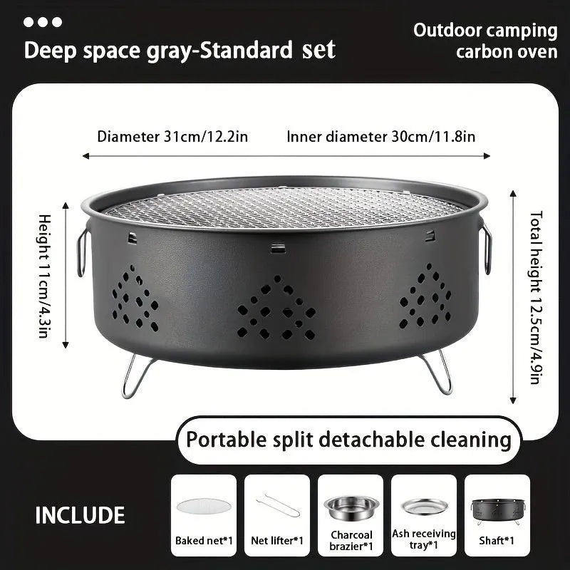 Portable stainless steel barbecue grill with detachable design and storage bag for outdoor cooking