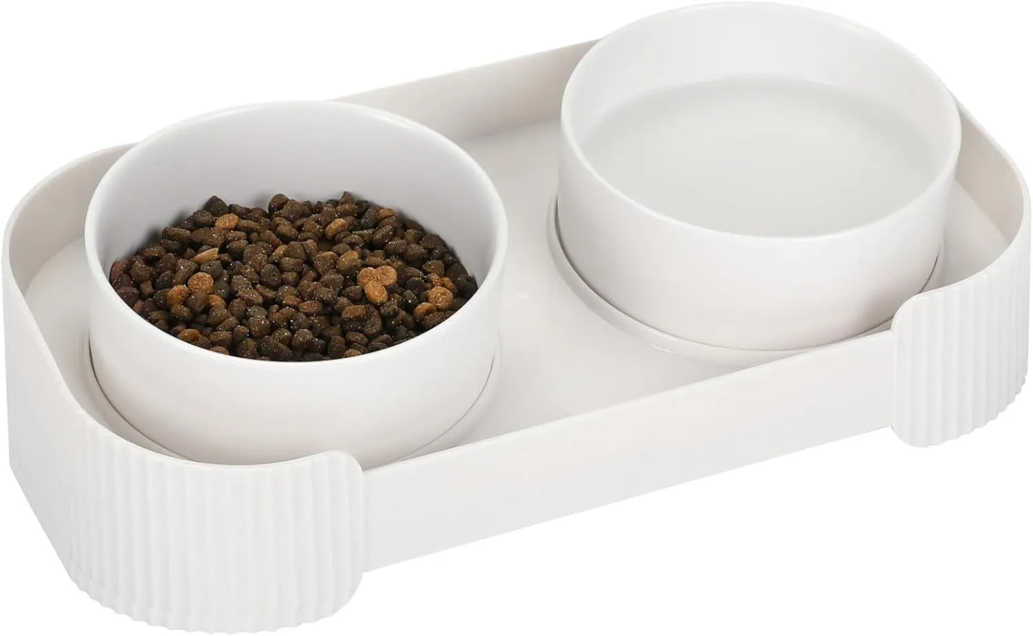 Green ceramic raised cat bowls with 15 degree tilt and non-slip base for spill-proof feeding
