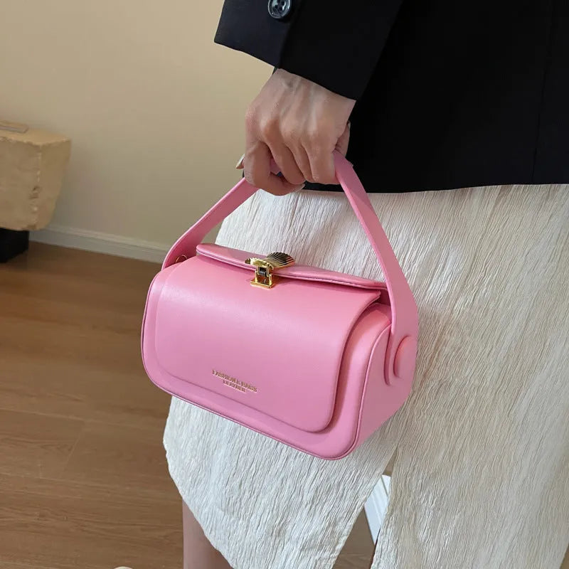 Personalised women's PU leather shoulder messenger bag in black, beige, pink, or khaki with letter detailing