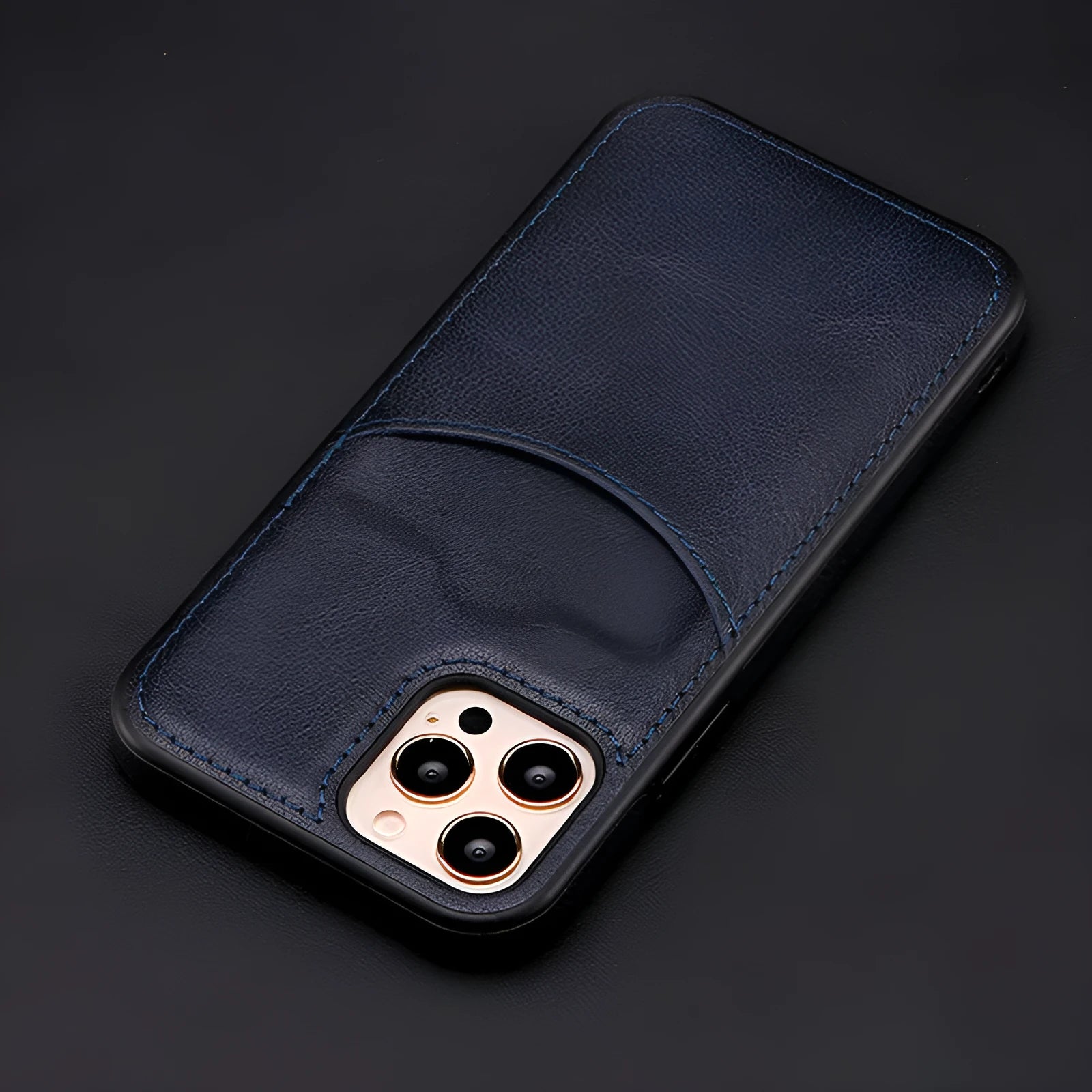 Dark blue PU leather protective case for iPhone models from 7 to 14 series