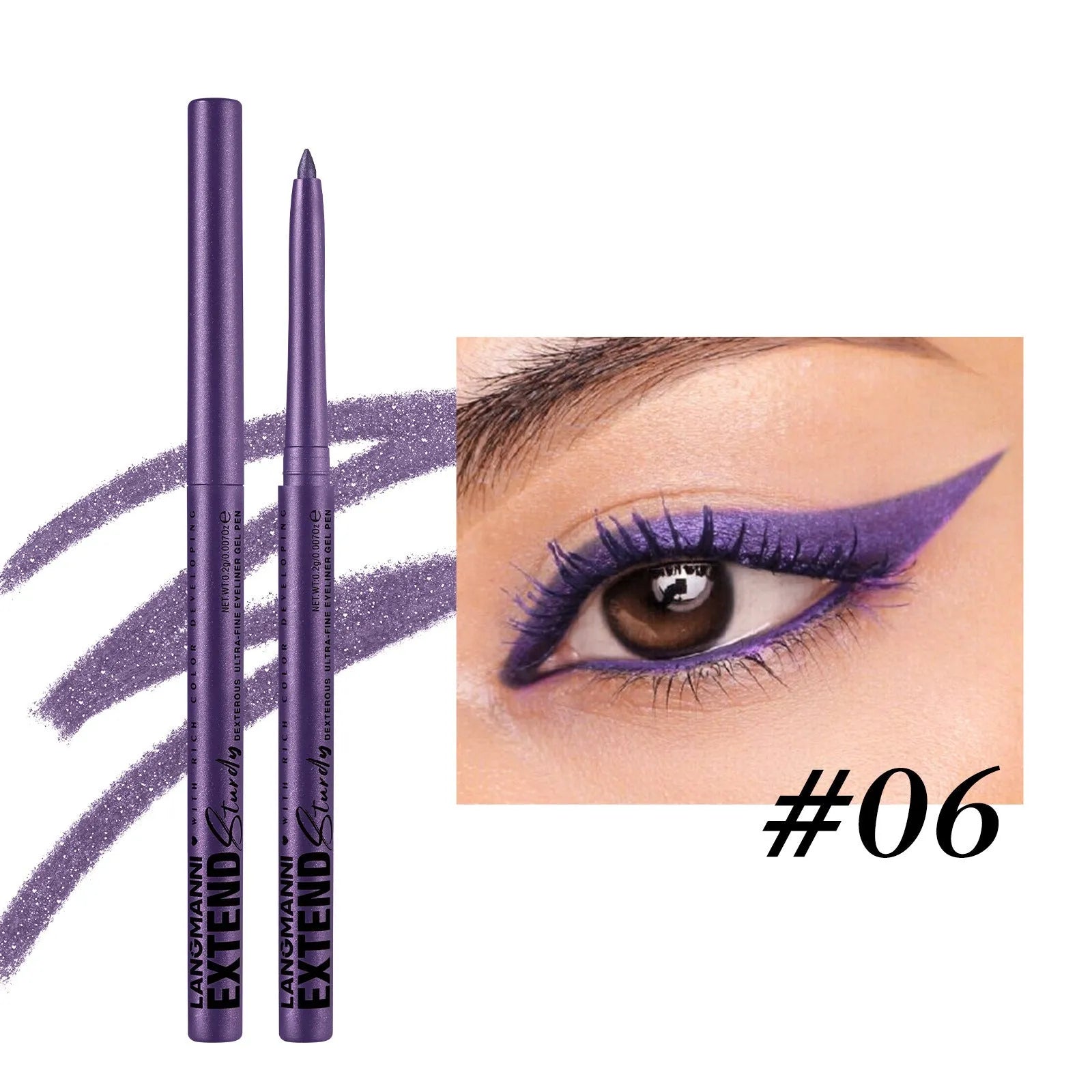 Set of 12 colourful gel glitter eyeliner pencils showing matte, glitter, metallic and pearl shades.
