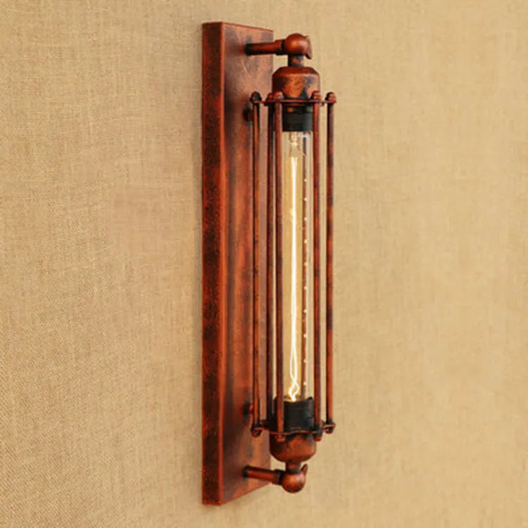 Industrial style retro flute wall lamp in iron with black, bronze, rust, and silver finish options.