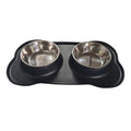Large elevated silicone dog bowl with stainless steel insert in choice of colours on a kitchen floor.
