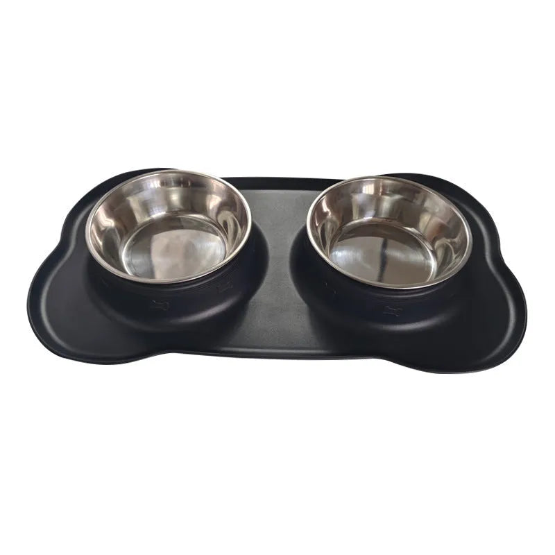 Large elevated silicone dog bowl with stainless steel insert in choice of colours on a kitchen floor.
