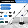 White rechargeable handheld cleaning brush with USB cable on a plain background