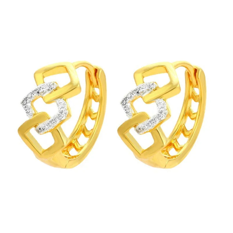 Gold geometric hollow-out alloy earrings with colour separation ear clips