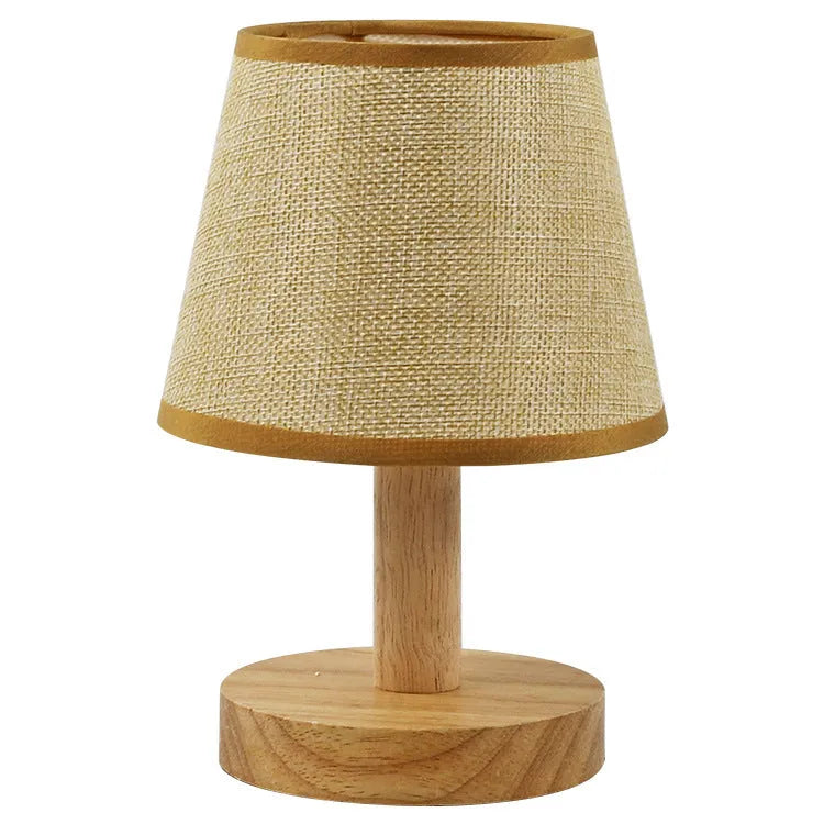 Vintage pleated jute and linen table lamp with bamboo holder and USB charging cable