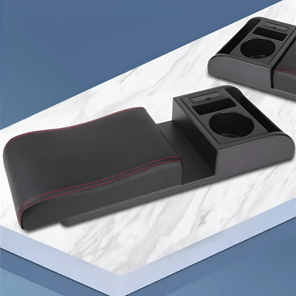 Universal plastic car armrest cover with height adjustment in multiple colour and texture options