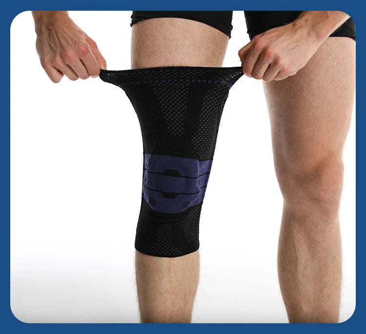 Adult sports knee pad in black and blue colour for basketball and running protection