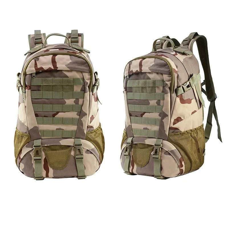 Oxford cloth mountaineering backpack in camouflage pattern with air pillow belt system for outdoor hiking