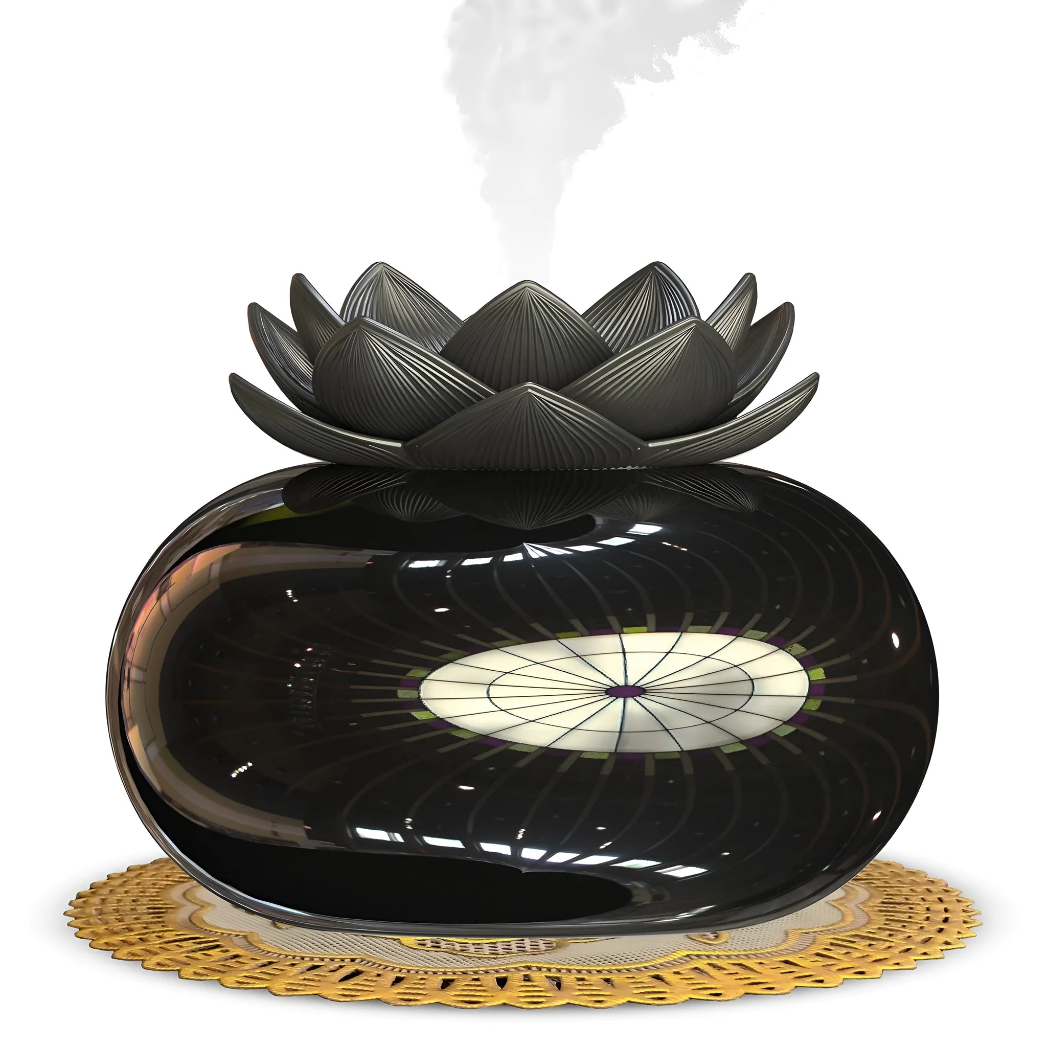 Pure black lotus-shaped USB humidifier with single fog outlet on round base