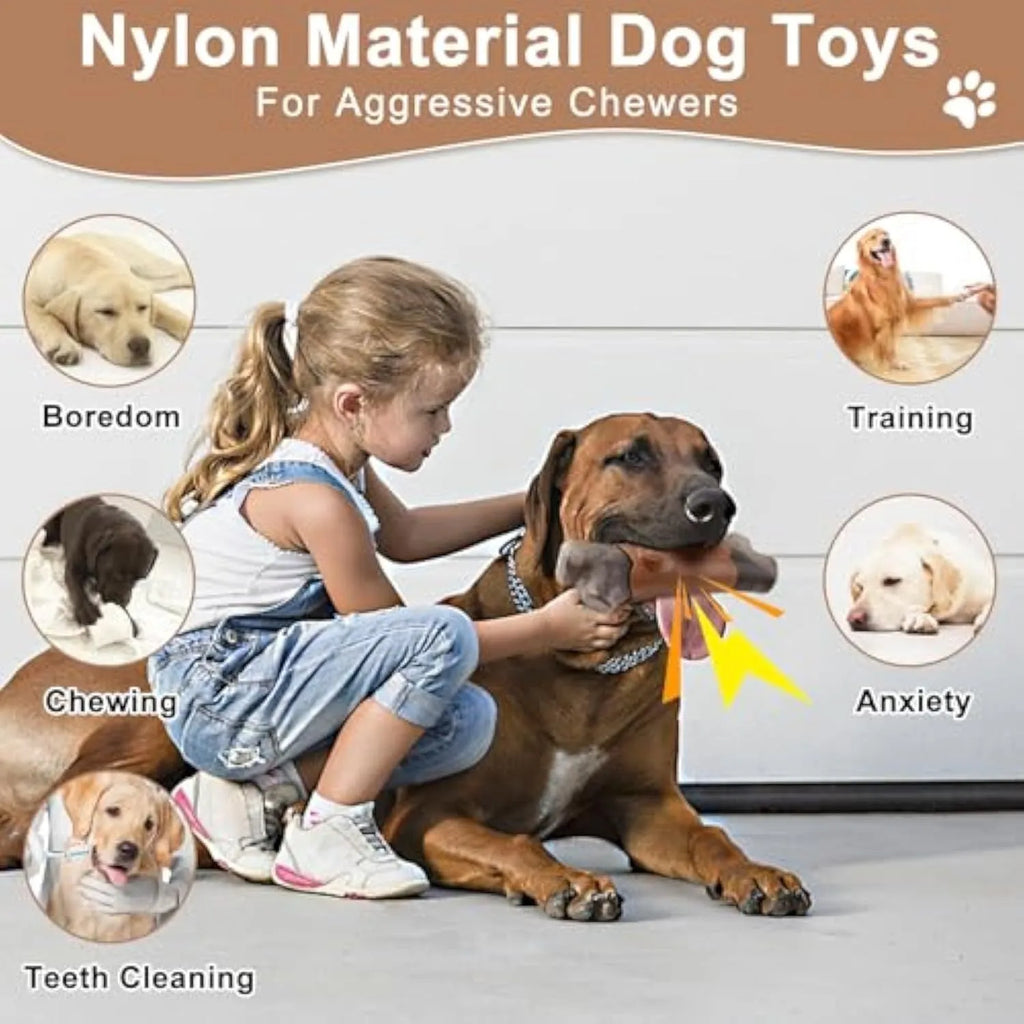 Large branch-shaped nylon dog chew toy with bacon flavour and a squeaker inside.