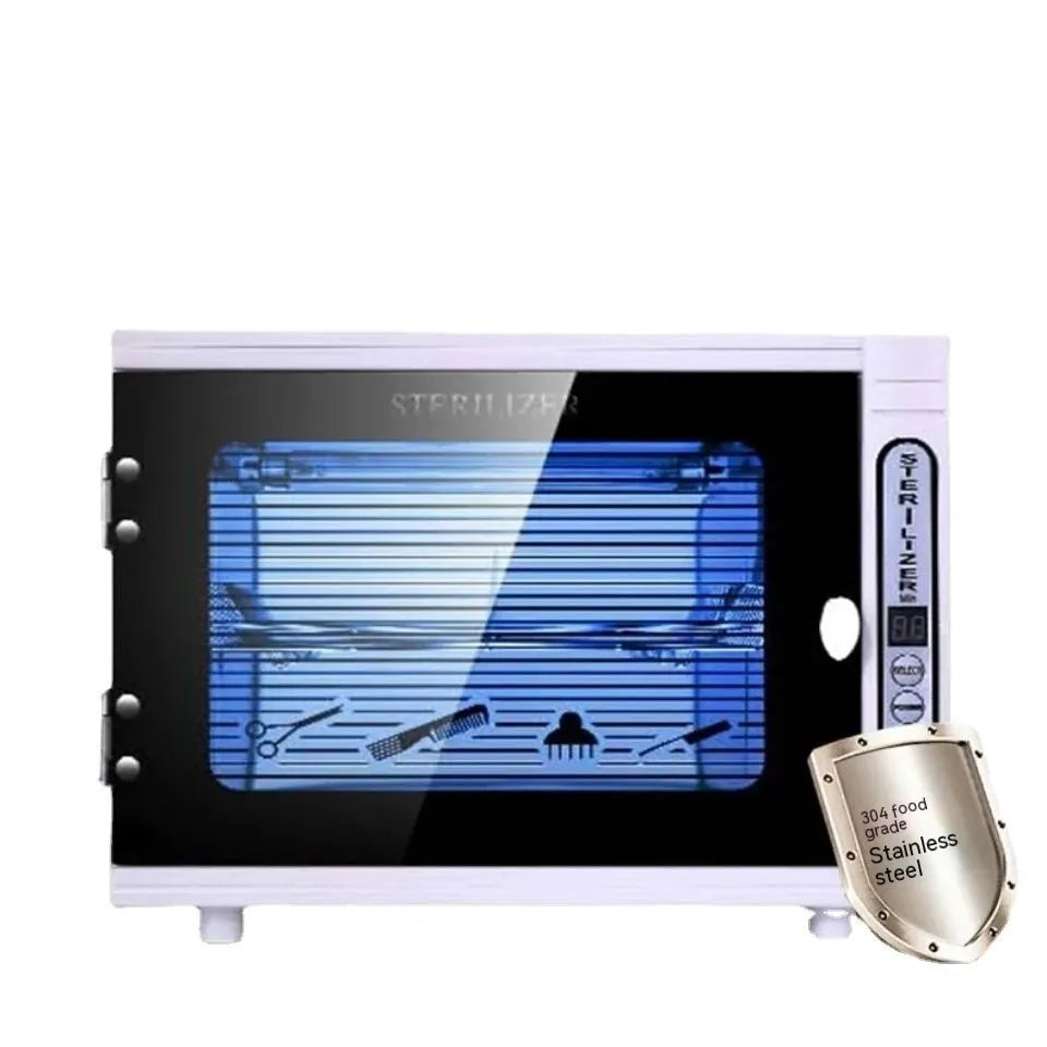 Small silver UV steriliser unit for salon professional use with stainless steel interior