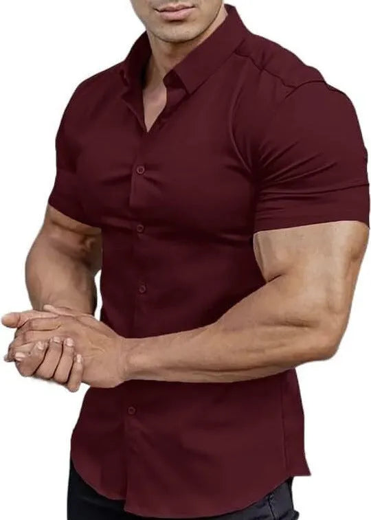 Men's casual short sleeve printed shirt with collar in multiple colour options