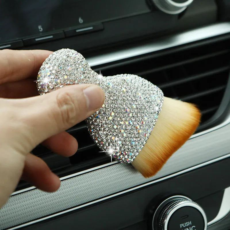 Compact white car interior soft brush for dusting dashboard and vents, showing 10cm length.