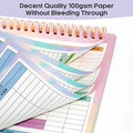 B5 size spiral-bound budget tally book with a blue PP cover, open to show lined pages for income and expense tracking.