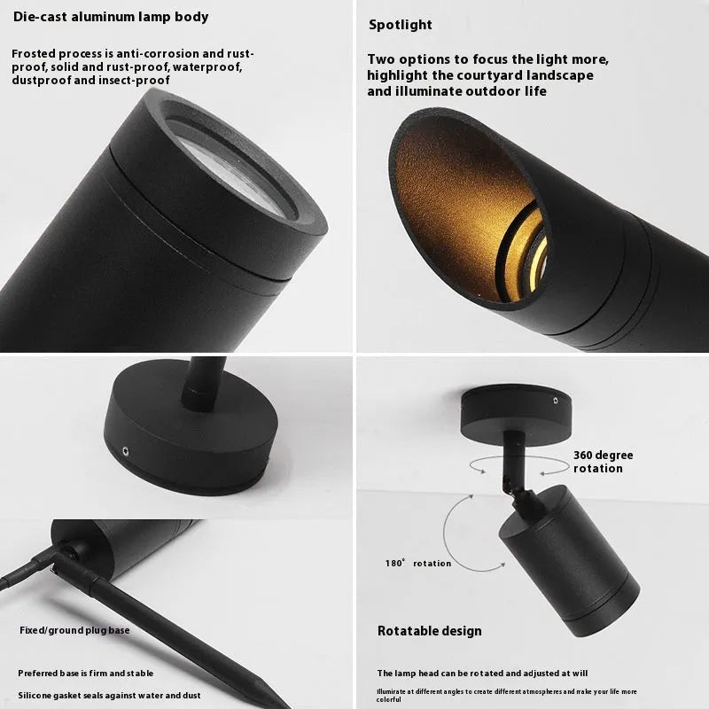 Outdoor aluminium ground lamp with LED light for lawn or courtyard