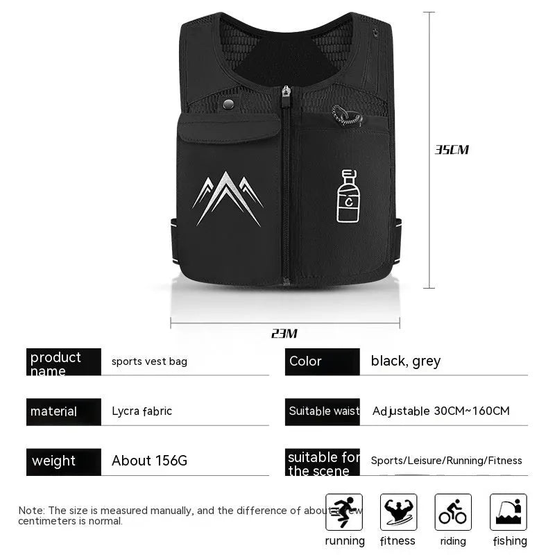Sports running vest with integrated mobile phone bag in breathable mesh fabric