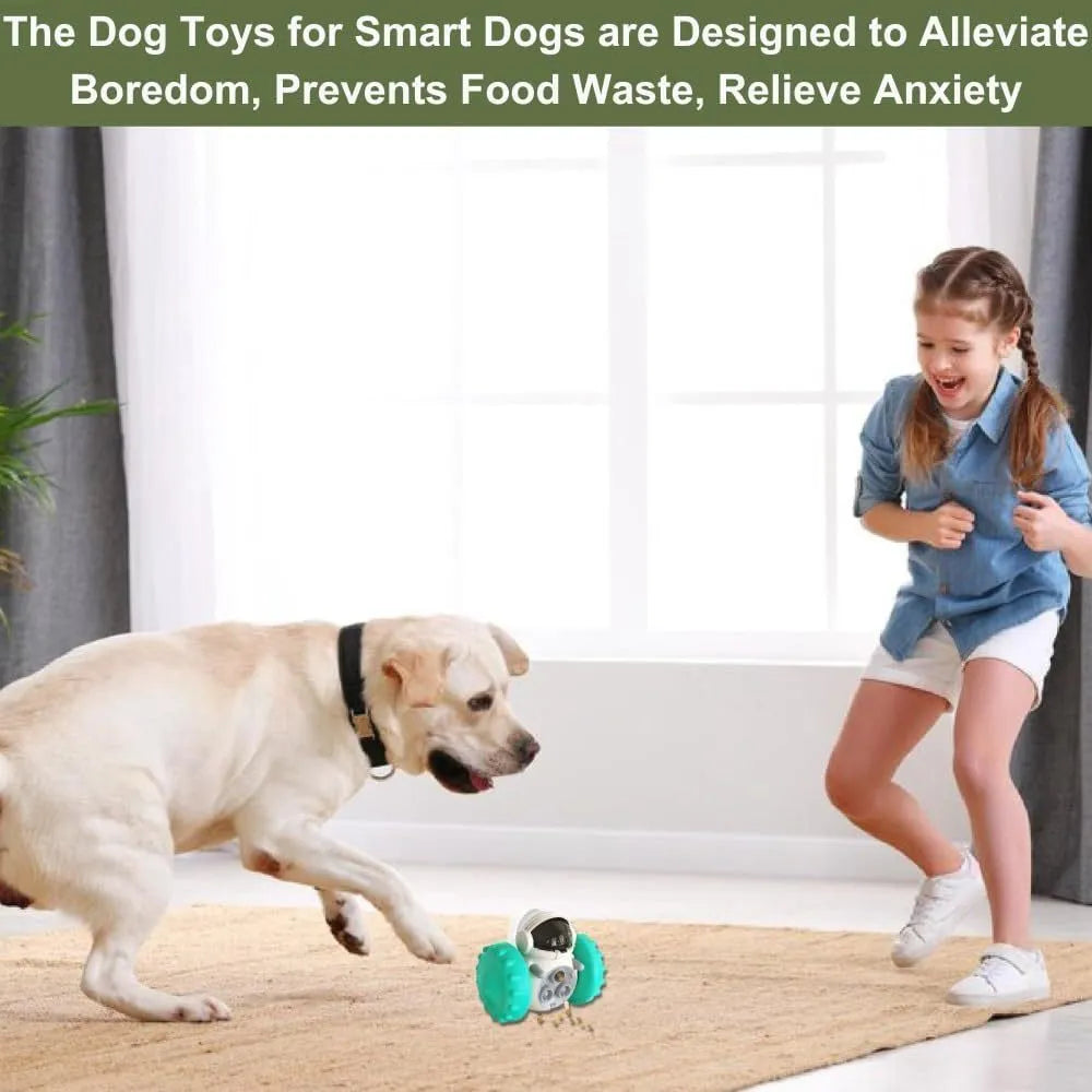 Robot-design self-balancing dog treat dispenser toy for small pets in multiple colour options