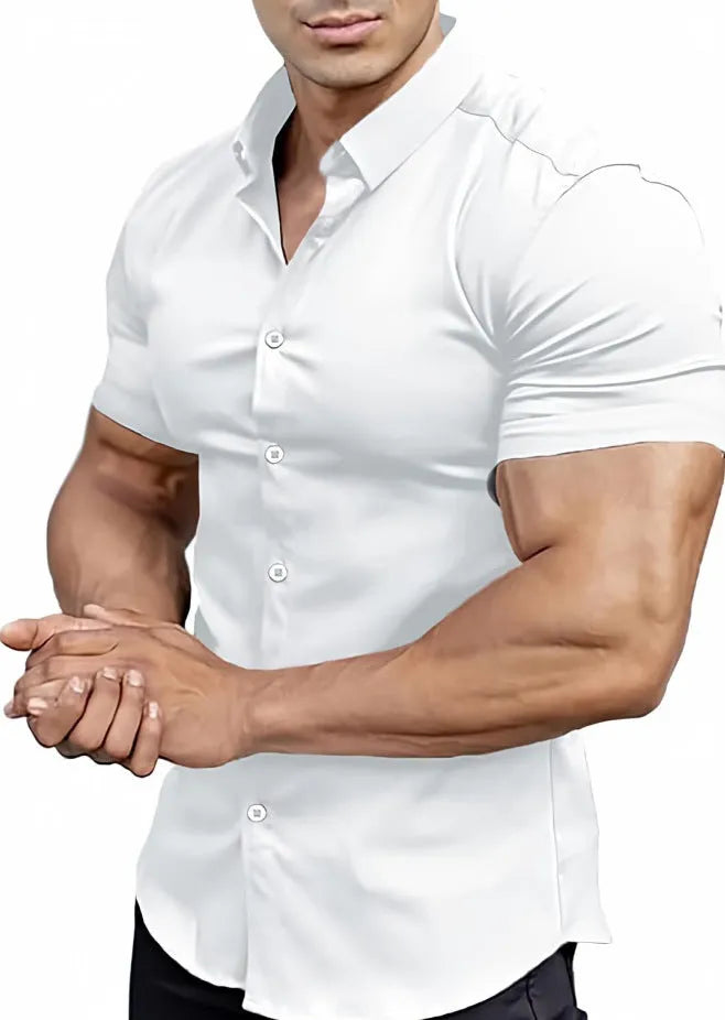 Men's casual short sleeve printed shirt with collar in multiple colour options