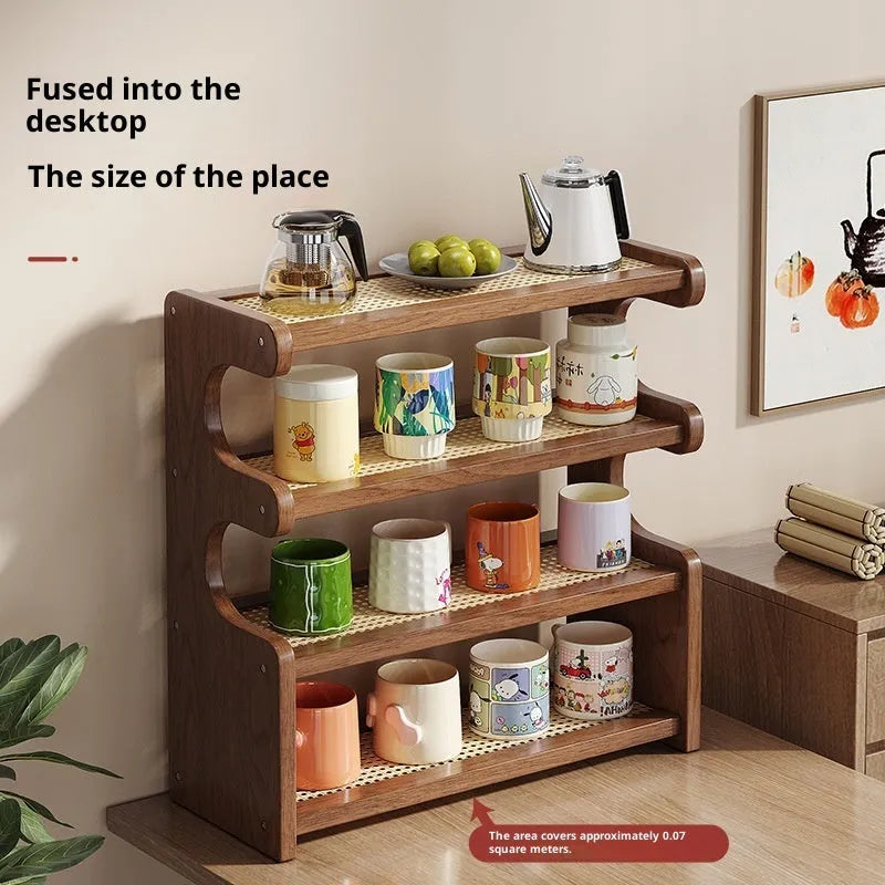 Multi-functional storage rack with 4 layers in bamboo density board, 46 style, modern simplicity desktop organiser